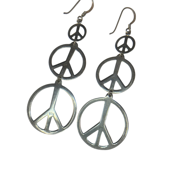 Women's Unbranded Silver Peace Sign Dangle Earrings One Size - Picture 4 of 5